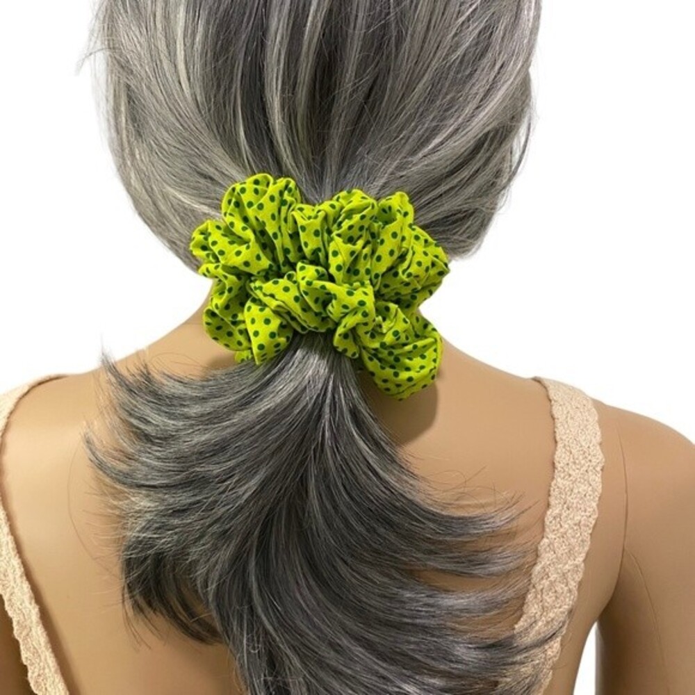 Hair Scrunchie. Green. Mini (Small). Polka Dot. Casual. Bright. Hair Scrunchies